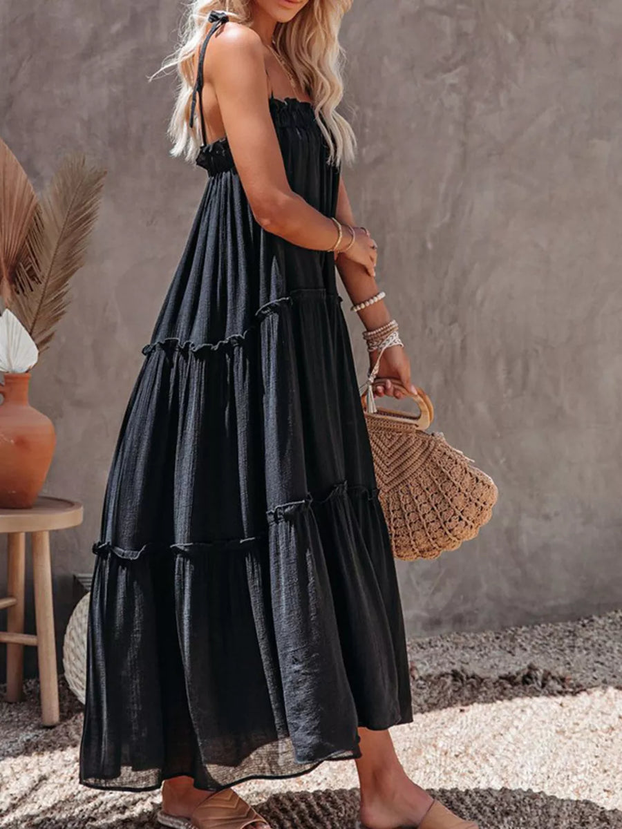 black maxi dress with maxi and pullover
