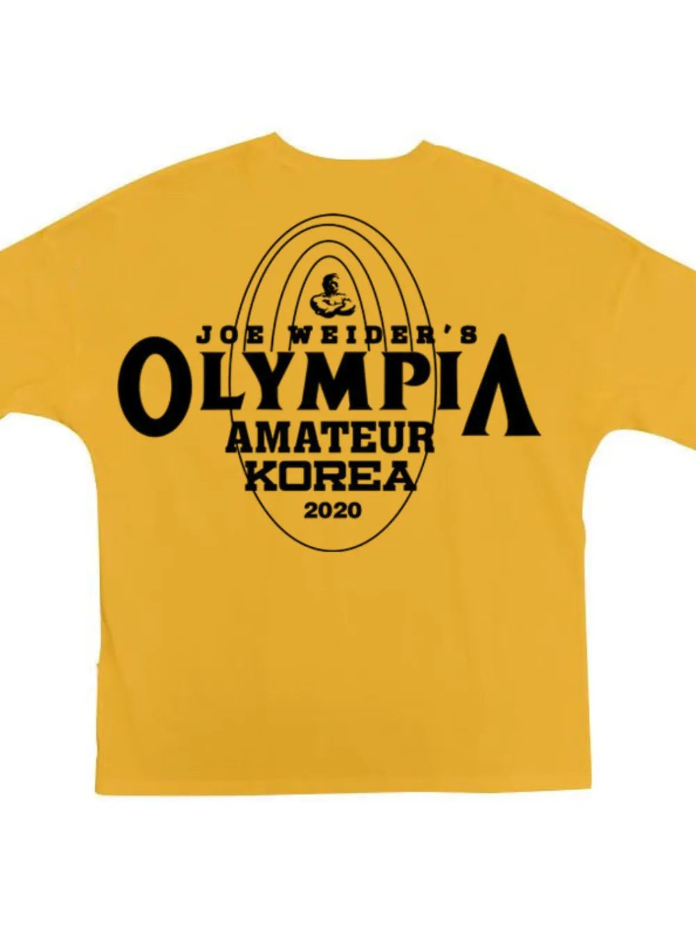 Oversized yellow graphic tee with Olympia Amateur Korea 2020 print
