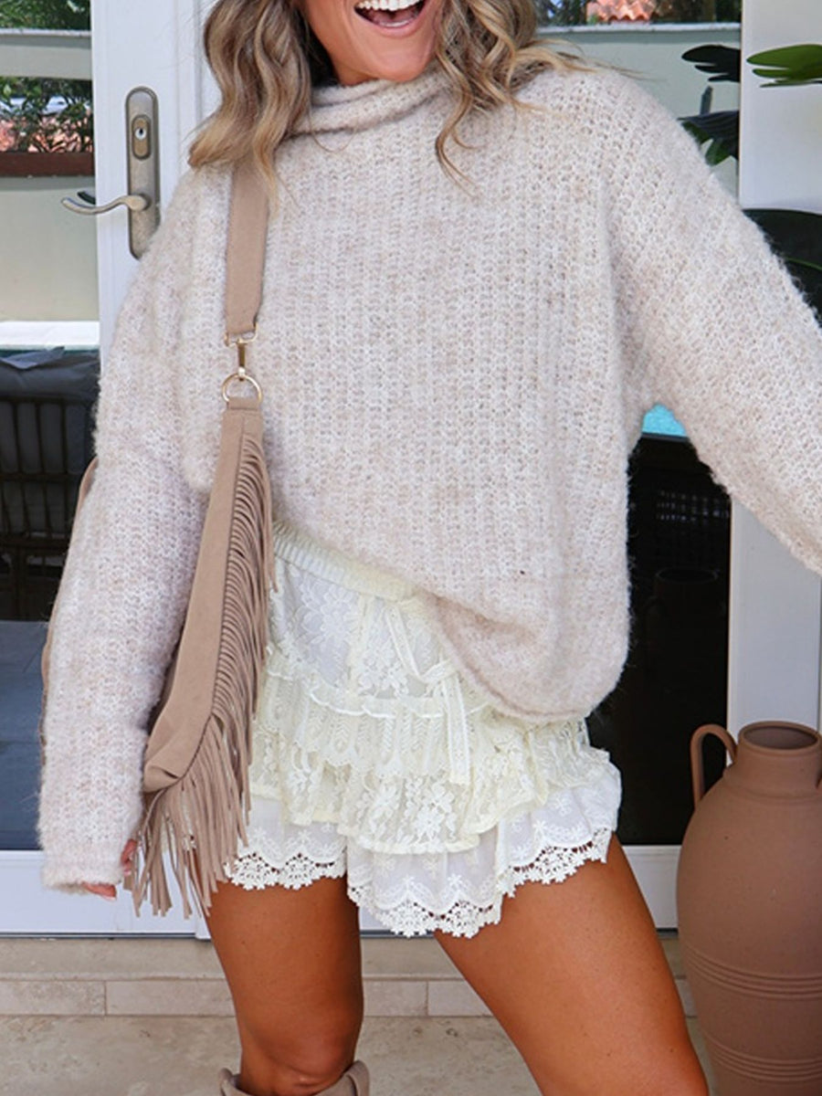 classic mock neck sweater in oatmeal with mock neck