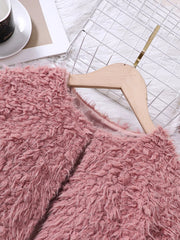 Dusty pink faux fur jacket with satin lining detail