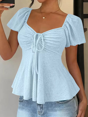 Yellow Sweetheart Neck Flutter Sleeve Top