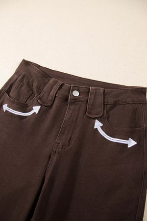dark brown with jeans with color-block with pocketed
