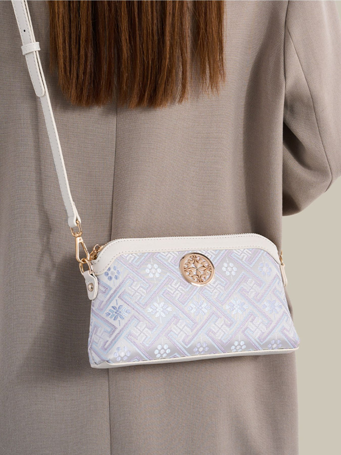 off-white PU Leather Imported Size &amp crossbody bag with geometric and zip-front