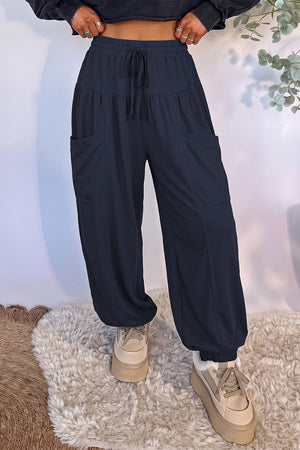 Drawstring Wide-Leg Joggers in Dark Navy