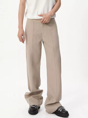Apricot wide-leg sweatpants with front seam detail and adjustable waist.