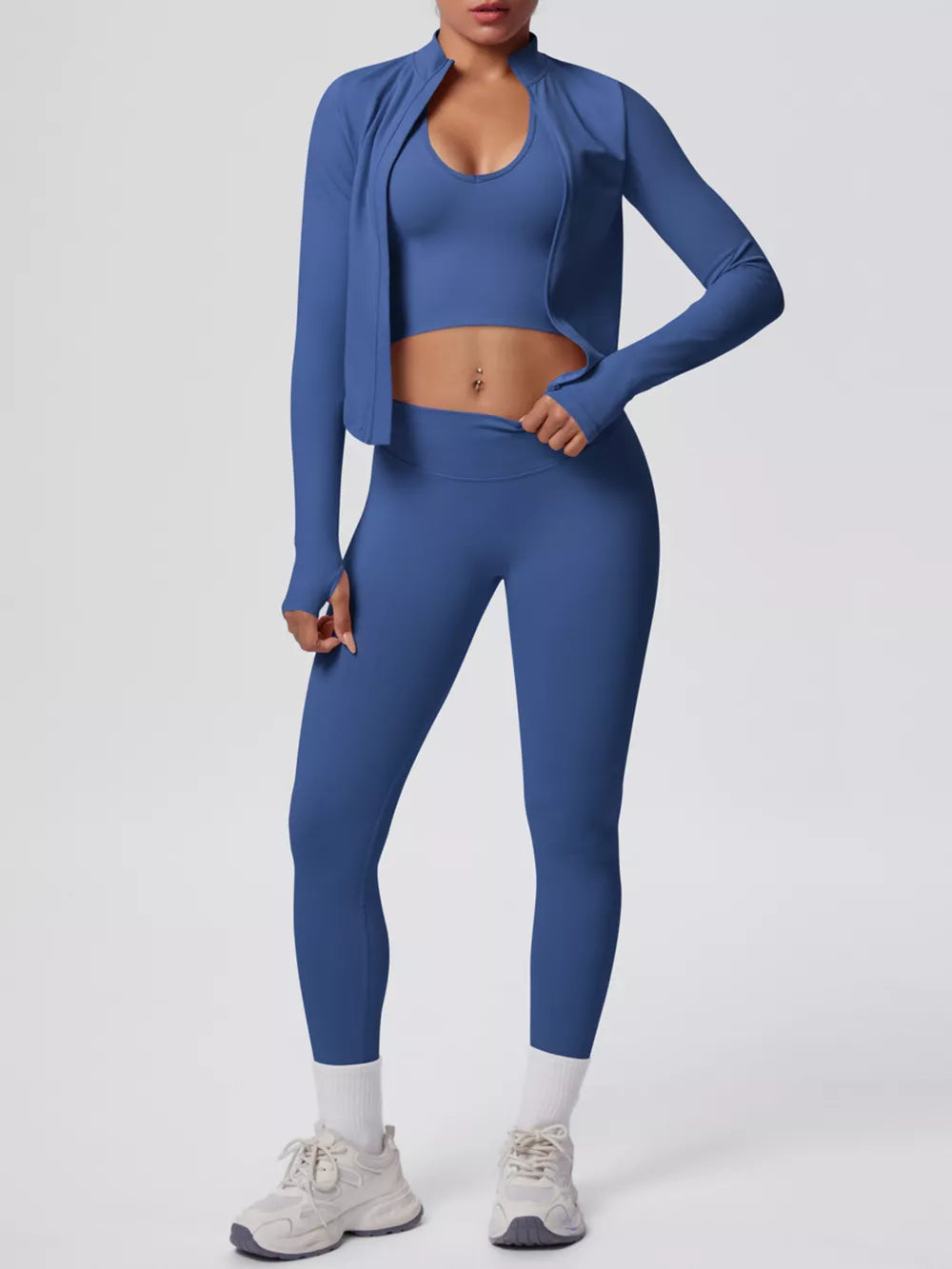 Cerise fitted active set with v-neck