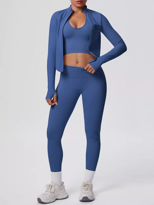 Cerise fitted active set with v-neck