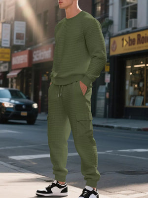 Dark Gray lounge set with pullover and waffle knit