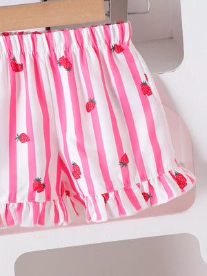 Children's Bow Ruffled Striped Top And Shorts Set option 5