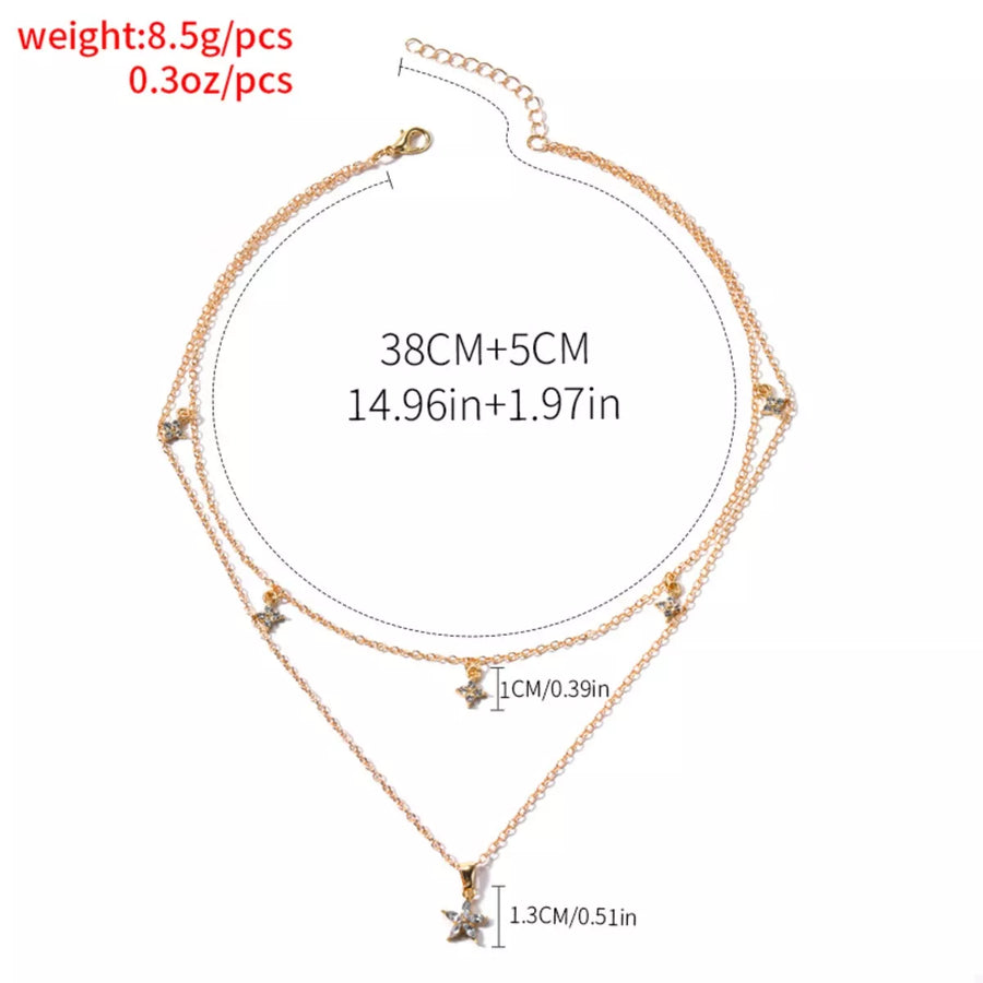 Gold double layer necklace with star charms and adjustable length