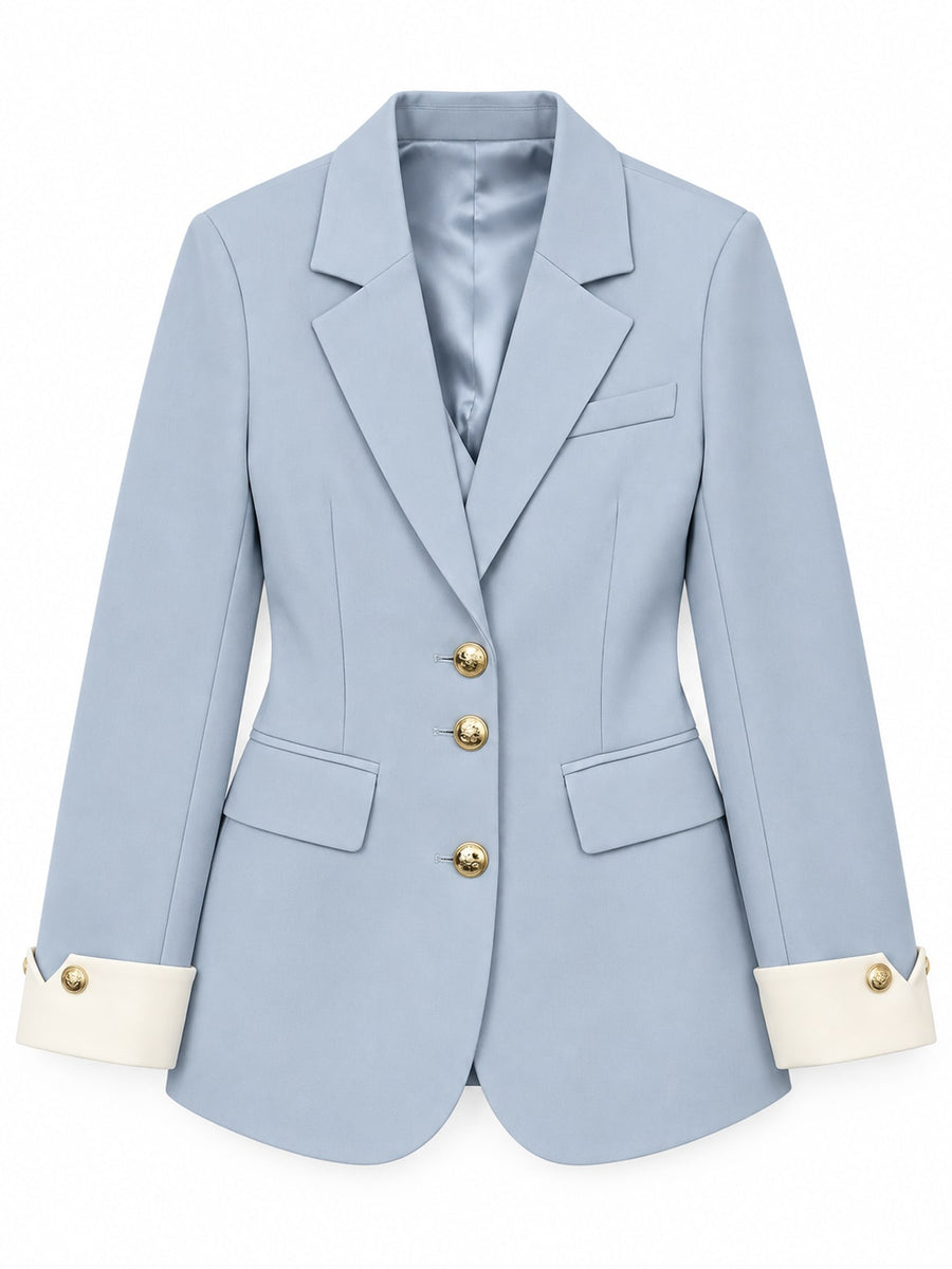 Coffee blazer with hip-length and button-front