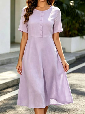 Red Button Detail A-line Midi Dress