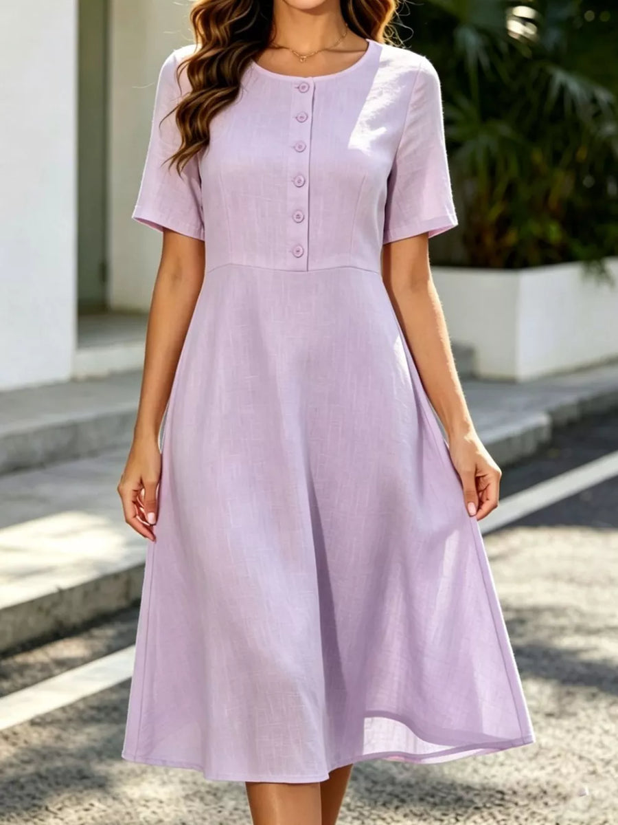 Red Button Detail A-line Midi Dress