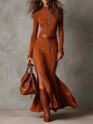 Moss fitted maxi dress with mock neck