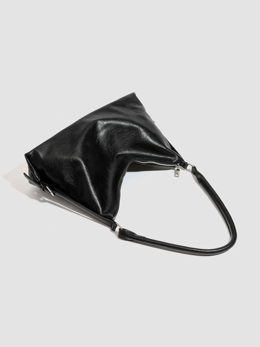 PU Leather Shoulder Bag With Charm in Black