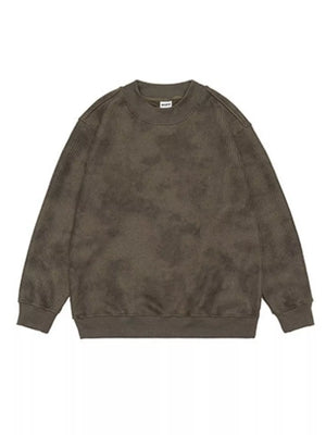 Oversized round-neck sweatshirt in dark gray corduroy with a tie-dye effect.