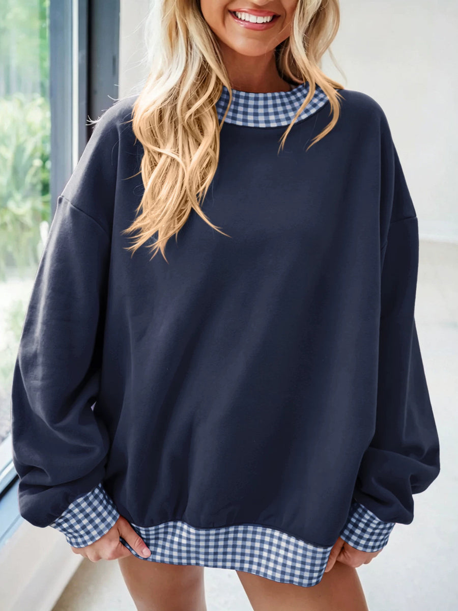 Blush Pink sweatshirt with gingham trim and long sleeve