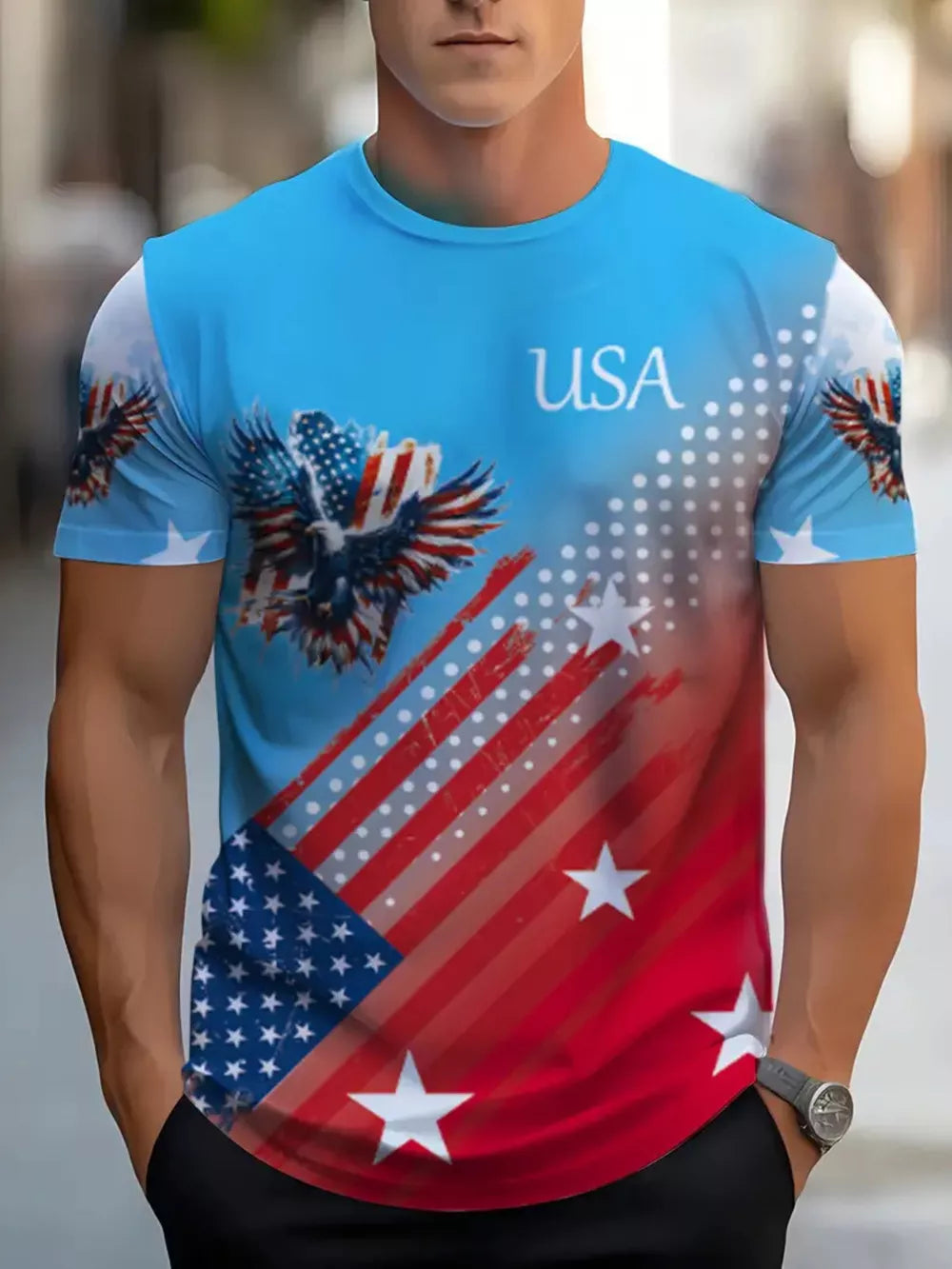 Turquoise Men's Patriotic Eagle Usa Graphic T-shirt Plus Size