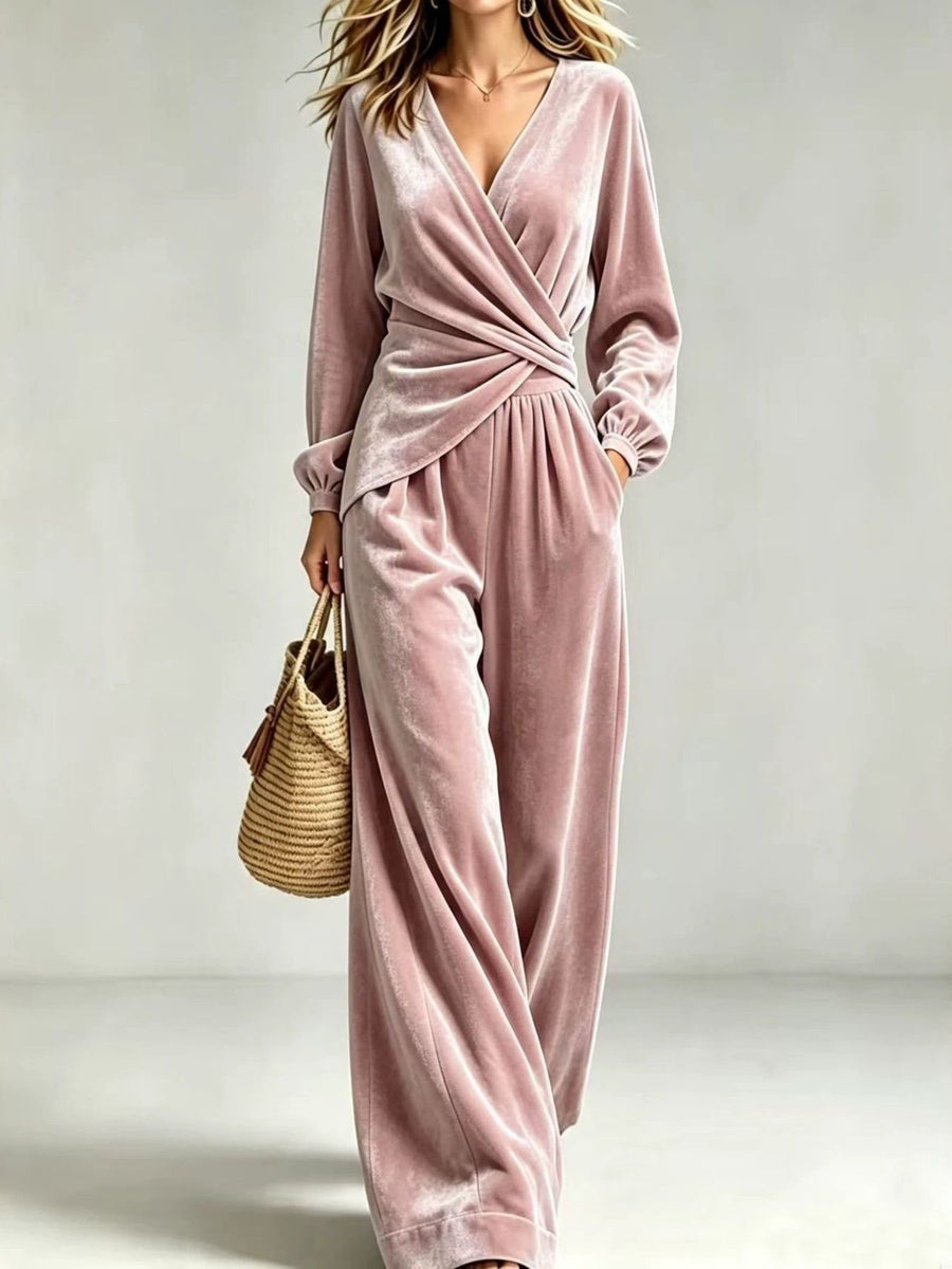 pants set in blush pink featuring pocketed and relaxed fit