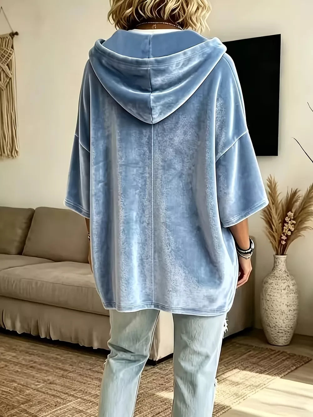 Black pullover hoodie with hip-length and pullover