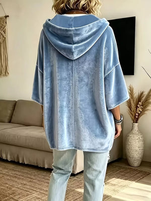 Black pullover hoodie with hip-length and pullover