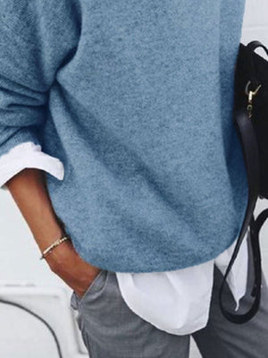 classic pullover sweater in Gray with round neck