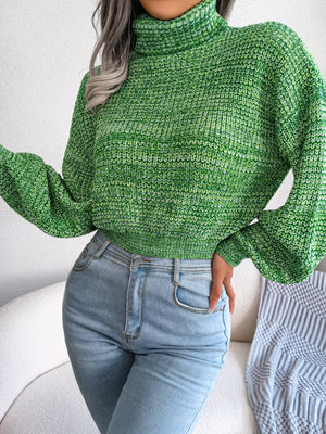 Green turtleneck sweater with waist-length and pullover