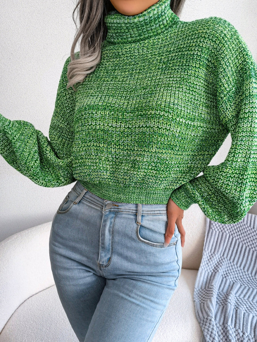 Green turtleneck sweater with waist-length and pullover