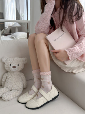 Fitted Bear Cotton Crew Socks in brown with embroidered