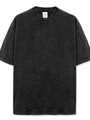 Oversized pigment-dyed crewneck tee in dark gray with a washed-out effect.