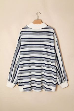 Stripe with Striped Ribbed Stand Neck Sweatshirt in Stripe