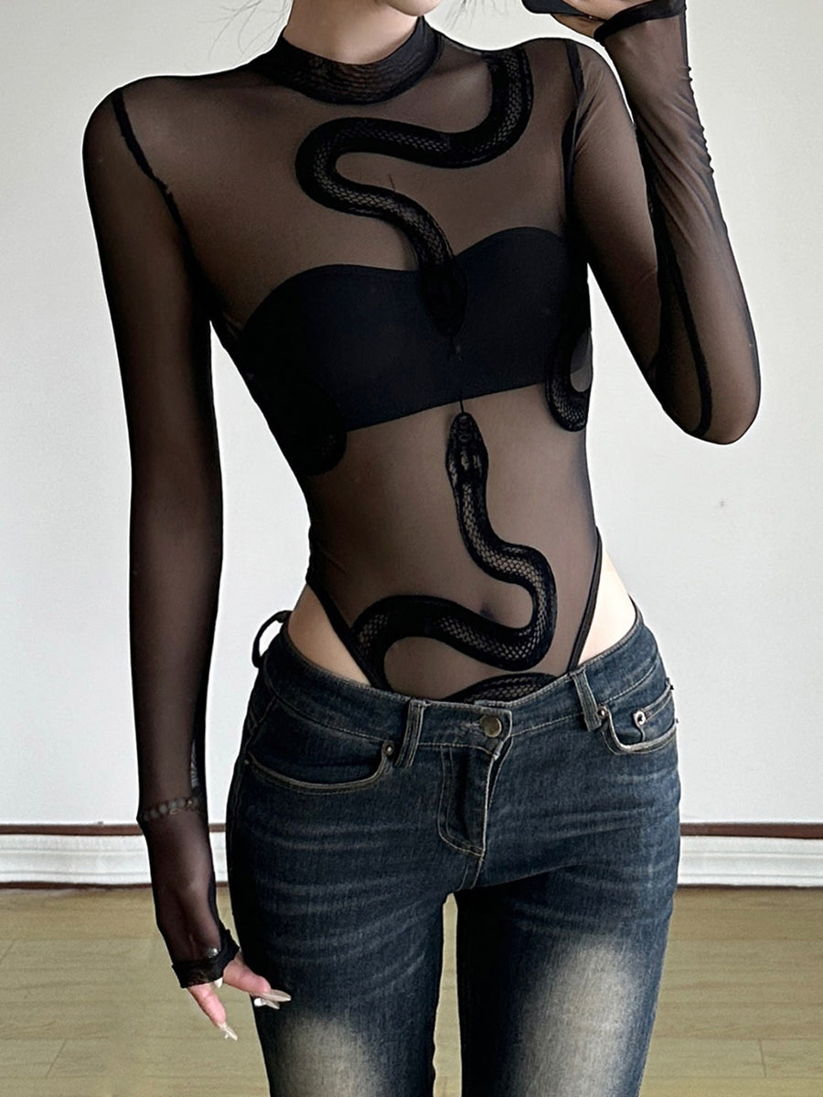 Polyester &amp bodysuit in black with fitted silhouette