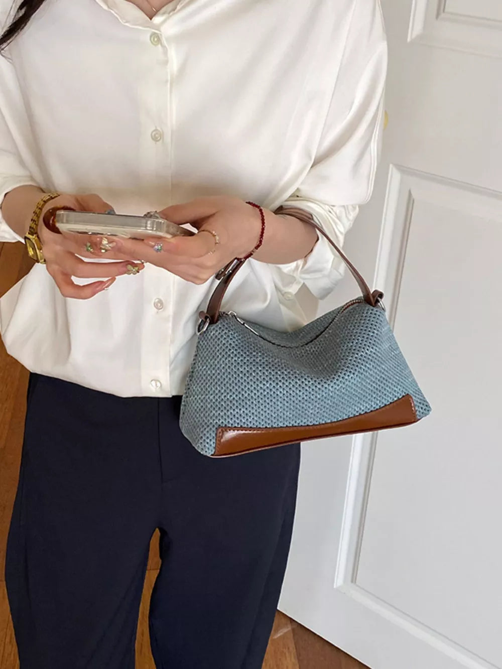 Woven Texture Crossbody Bag in Blue