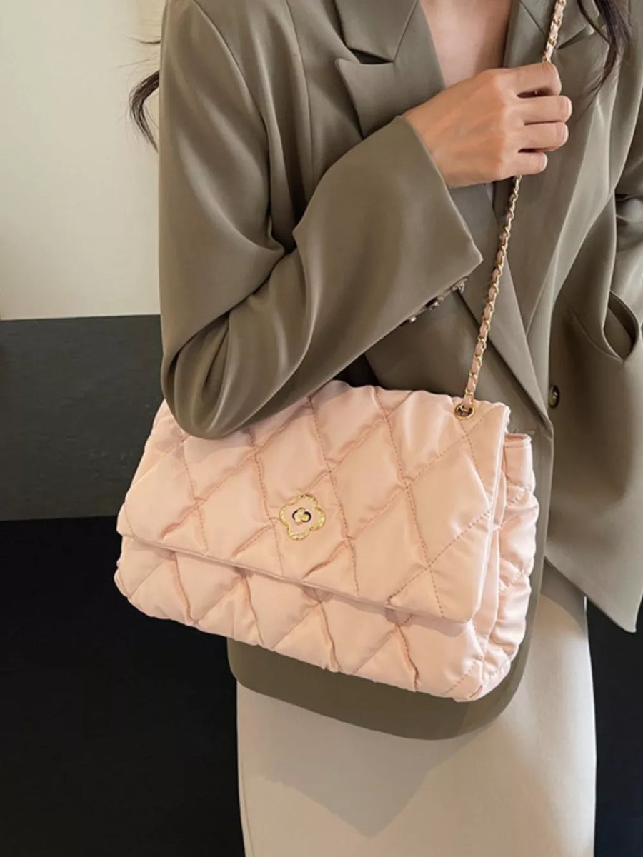 Pink with Quilted Chain Shoulder Bag in Pink