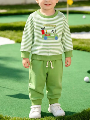 Light Green Children's Golf Cart Striped Top And Pants Set