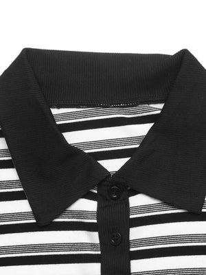 Striped Polo Collar Midi Dress option 9