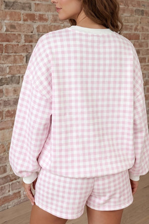 white pajama set featuring oversized and gingham