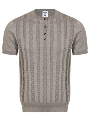 White with Men's Cable Knit Short Sleeve Top in White