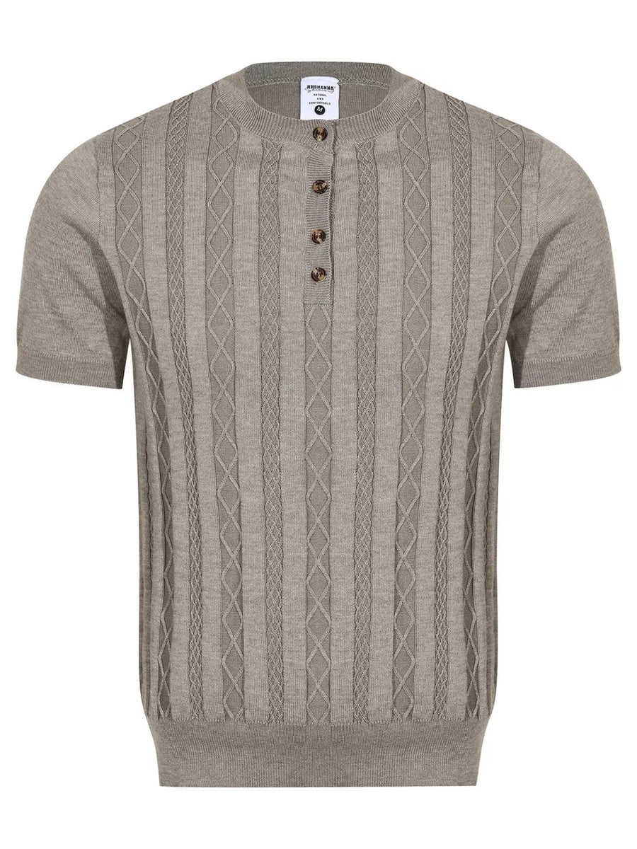 White with Men's Cable Knit Short Sleeve Top in White