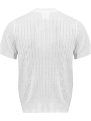 Men's Short Sleeve Ribbed Henley Top in White