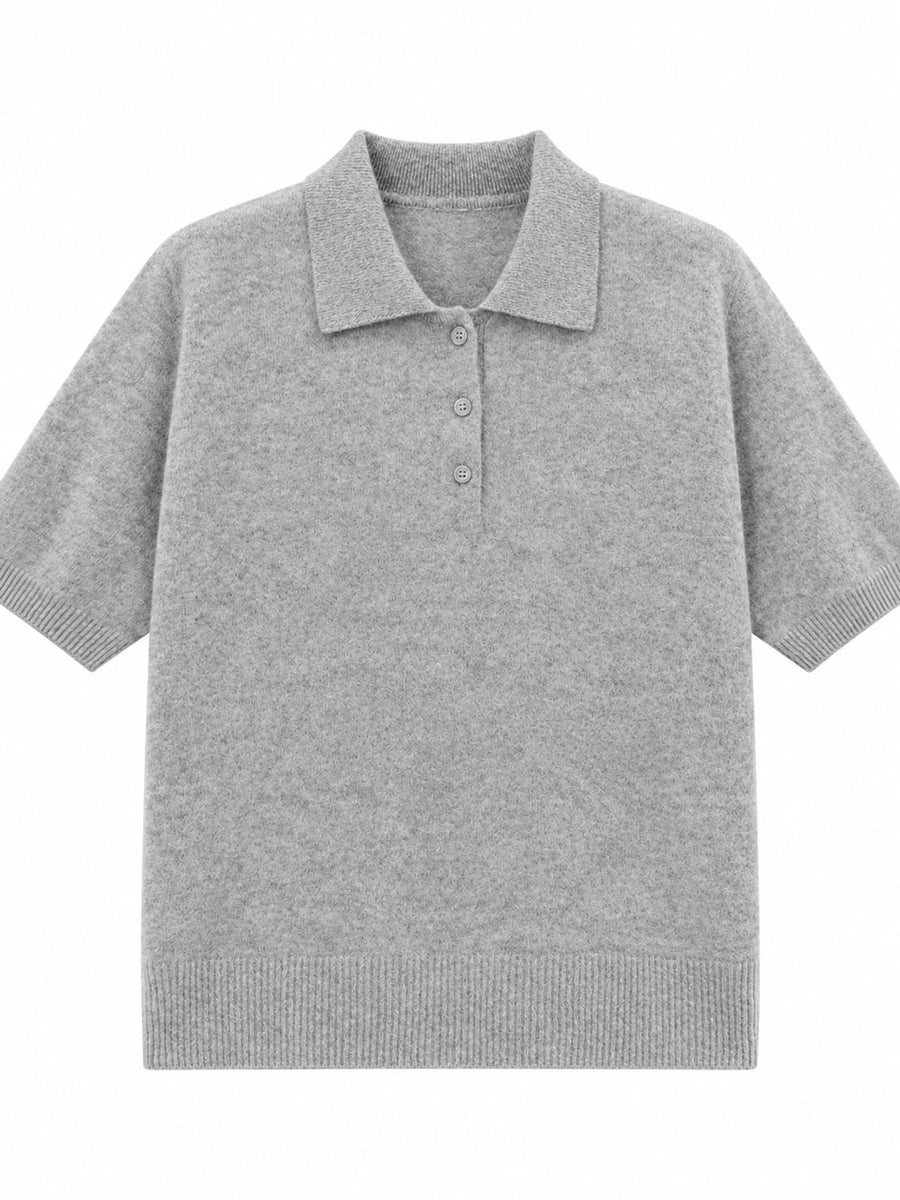 polo shirt in ivory with ribbed hem and hip-length