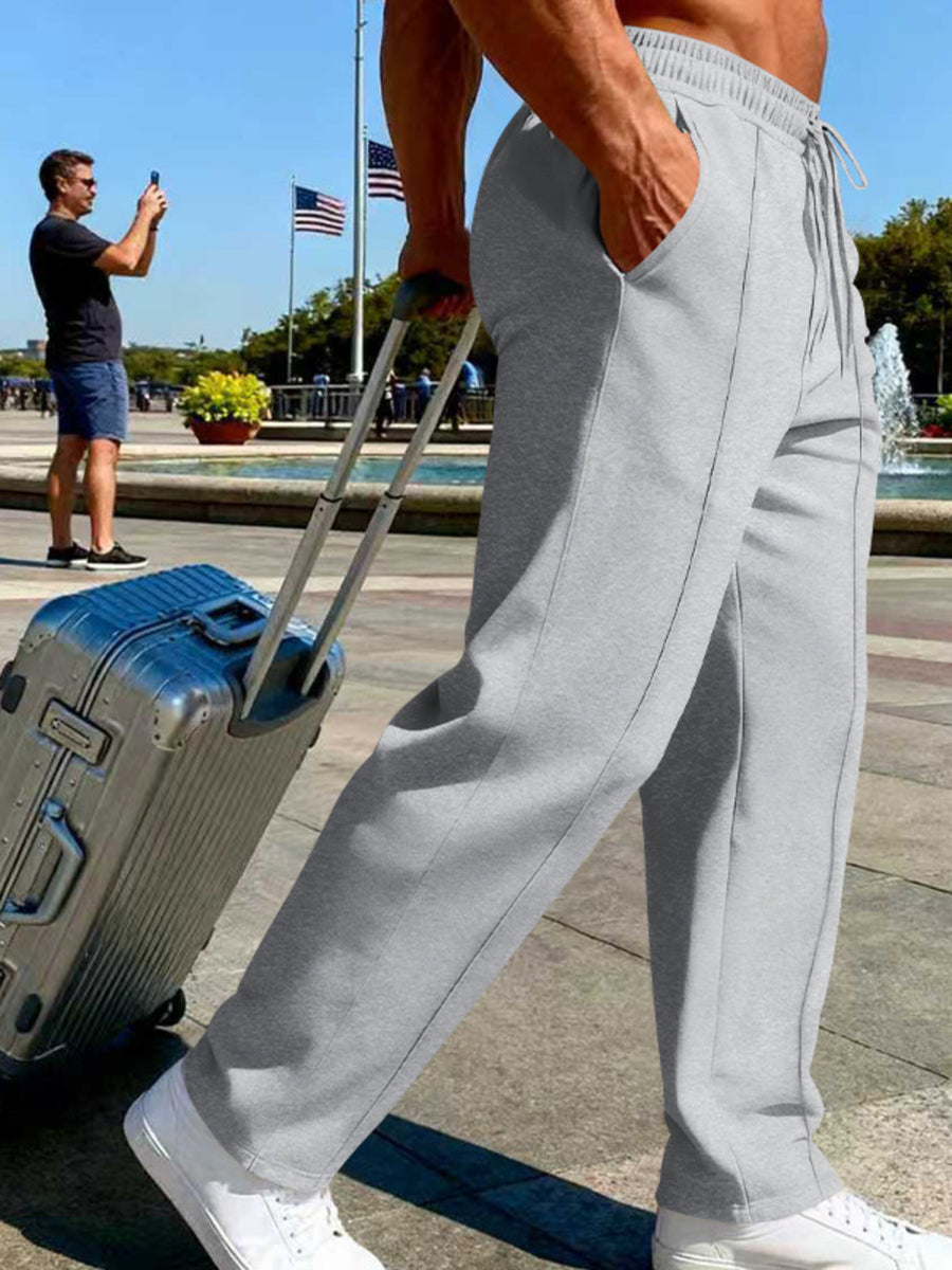 Men's Full Size Drawstring Wide Leg Sweatpants in Apricot with drawstring