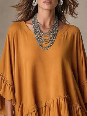 bohemian blouse in Ochre with round neck