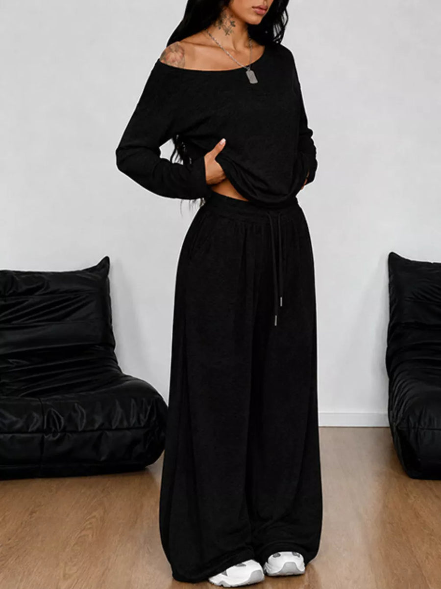 athleisure lounge set in Light Gray with boat neck