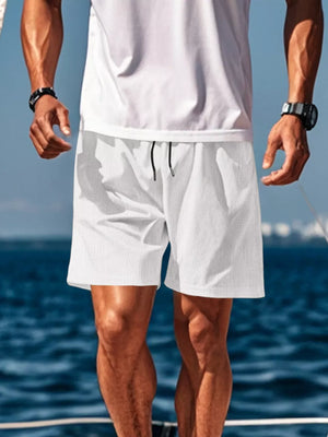Men's Drawstring Casual Shorts in White, view 12