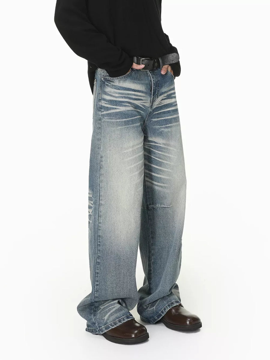 Charcoal Gray, Men S Wide Leg Washed Jeans in Charcoal Gray