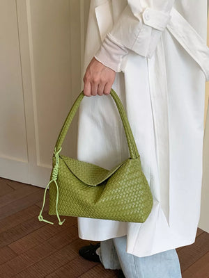 Woven Leather Shoulder Bag in Yellow
