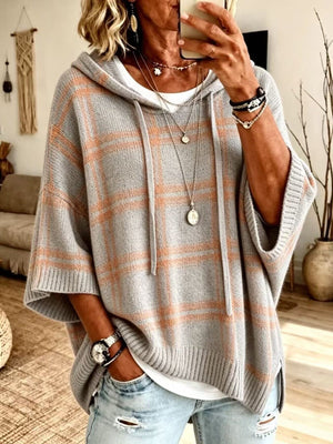 Khaki pullover hoodie with hooded and elbow sleeve