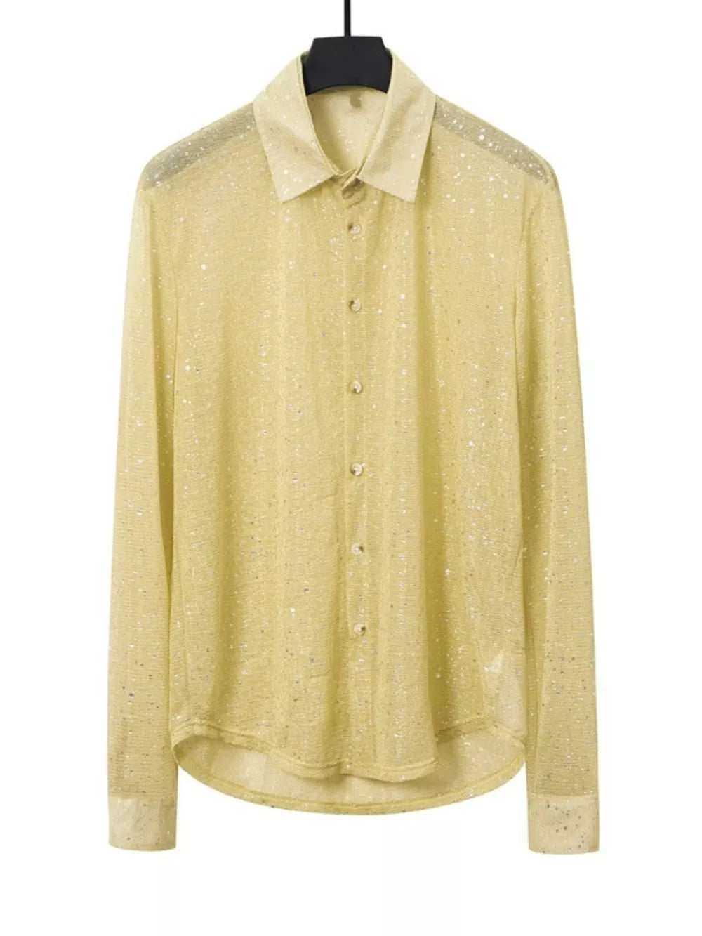 button-up shirt in pale yellow featuring buttoned and regular fit