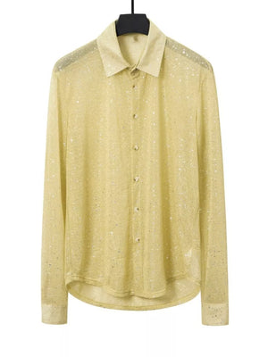 button-up shirt in pale yellow featuring buttoned and regular fit